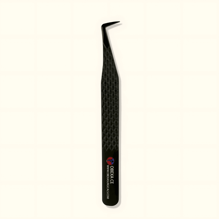 90° Boot Fiber Tip Volume Tweezers 12 cm Black Coating