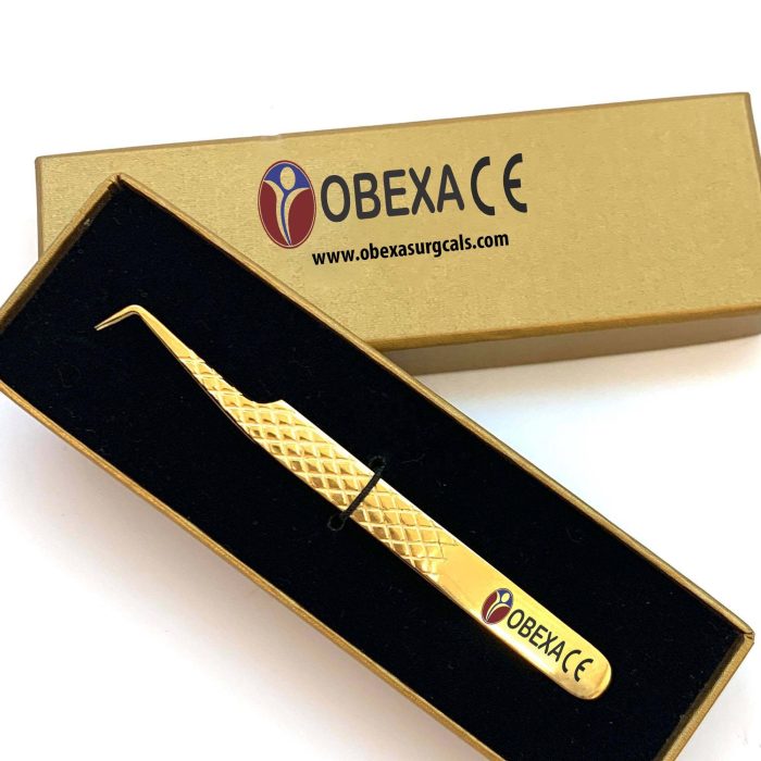 90 Degrees Gold Diamond Grip Volume Tweezers with Pointed Tip - Image 4